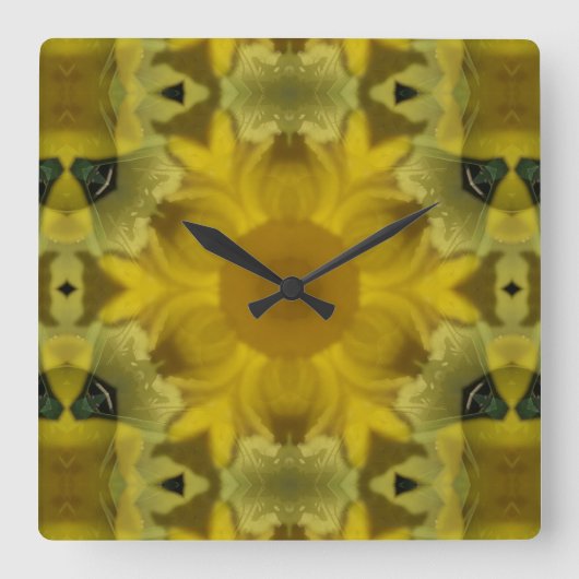 Sunshine Flower Burst Golden Vierkante Klok (Voorkant)