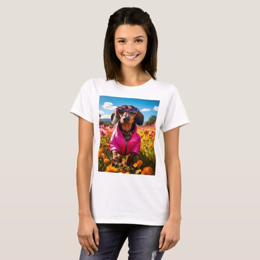 Sunshine Flower Garden Natuur Cloud Sky teckel T-shirt (Voorkant volledig)