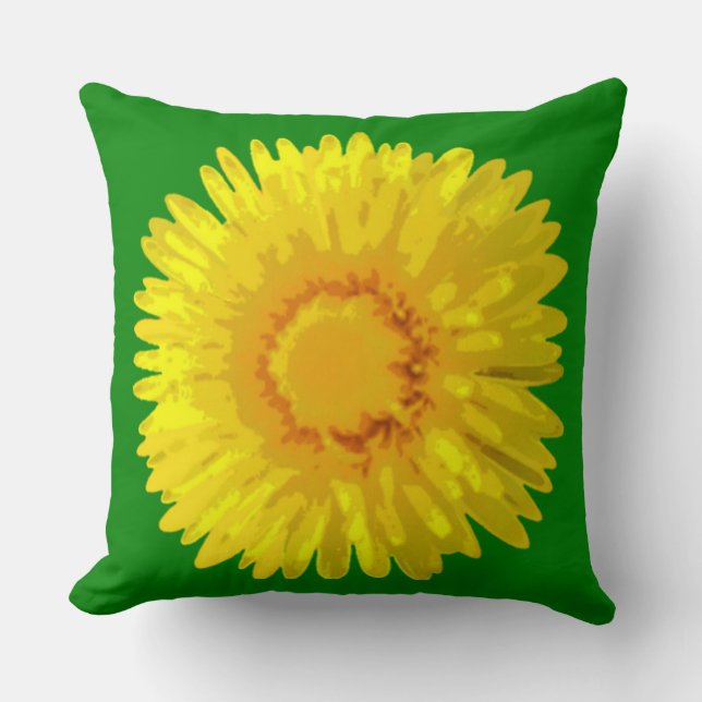 "Sunshine Flowers" Groen Sierkussen ontwerp. (Voorkant)