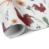 Sunshine Folk Art Rooster Patroon Cadeaupapier (Rol Hoek)