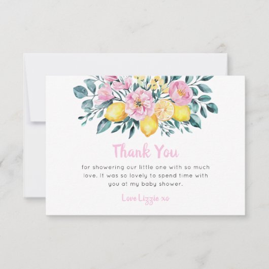 Sunshine Fun en Lemonade Floral Baby shower Bedankkaart (Voorkant)