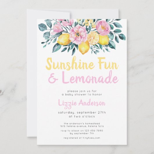 Sunshine Fun en Lemonade Floral Baby shower Kaart (Voorkant)