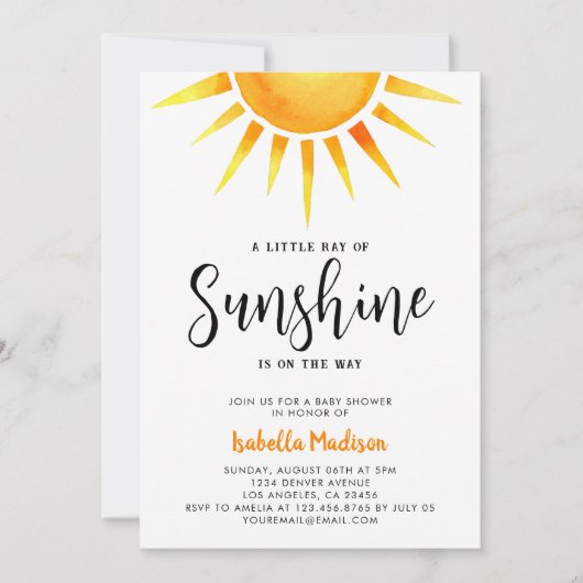 Sunshine Gender Neutraal Baby shower Kaart (Voorkant)