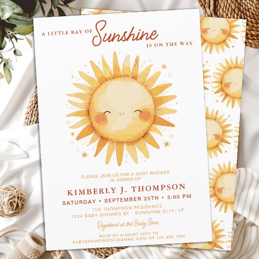 Sunshine Gender Neutral Boho Cute Sun Baby Shower Kaart