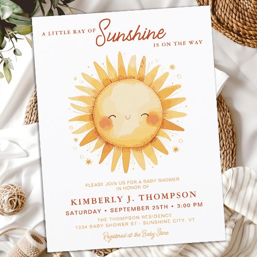 Sunshine Gender Neutral Boho Cute Sun Baby Shower Uitnodiging Briefkaart