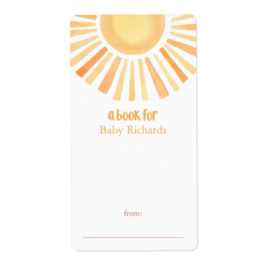 Sunshine genderneutraal baby shower boek labels (Voorkant)