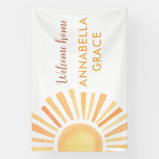 Sunshine genderneutraal welkom thuis baby spandoek (Verticaal)