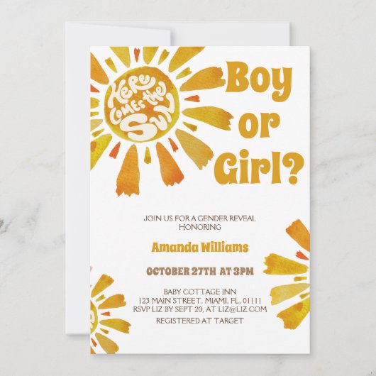 Sunshine Geslacht onthullen hier komt de zon thema Kaart (Voorkant)