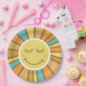 Sunshine Groovy Retro Boho Hippie rond de zon Papieren Bordje (Feest)