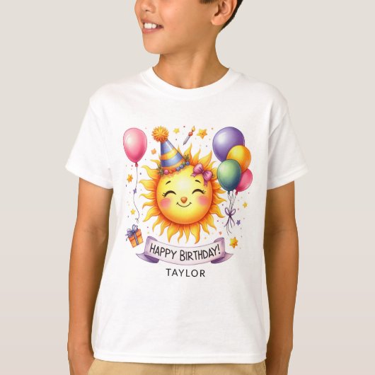 Sunshine Happy Birthday Custom Name Boy T-shirt (Voorkant)