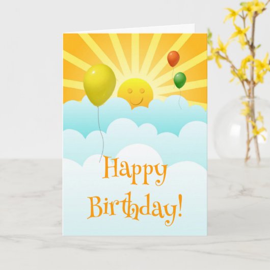 Sunshine Happy Face en Balloons Verjaardag Kaart (Gele Bloem)