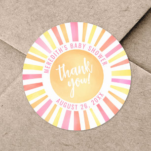 Sunshine Helder Roze Zon Baby shower Ronde Sticker