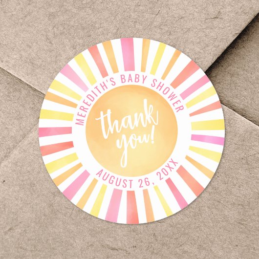 Sunshine Helder Roze Zon Baby shower Ronde Sticker