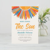 Sunshine Here Comes The Son Boy Baby shower Kaart (Staand voorkant)