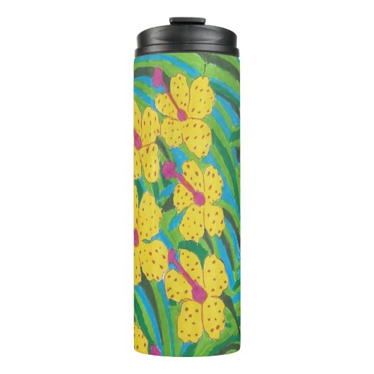 Sunshine Hibiscus Tropical print Thermosbeker (Voorkant)
