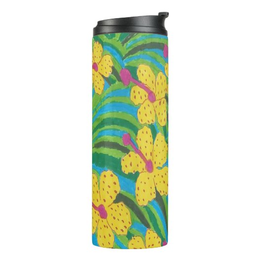 Sunshine Hibiscus Tropical print Thermosbeker (Gedraaid links)