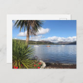 Sunshine in Schotland. Baai met palmbomen en jacht Briefkaart (Voorkant / Achterkant)