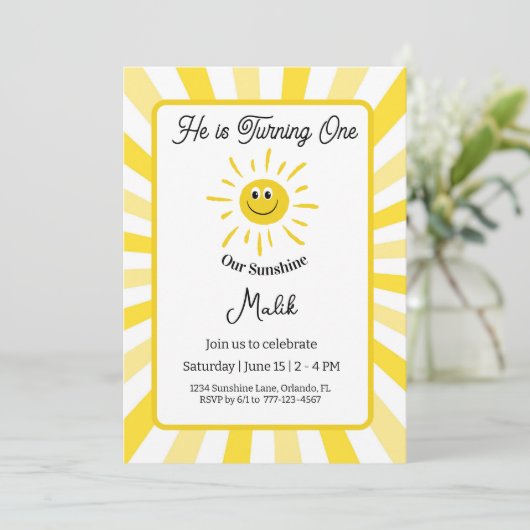 Sunshine Invitation Kids Birthday Party Card Kaart (Staand voorkant)