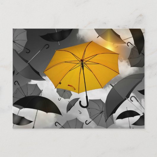 Sunshine is onderweg, paraplu avalanche briefkaart (Voorkant)