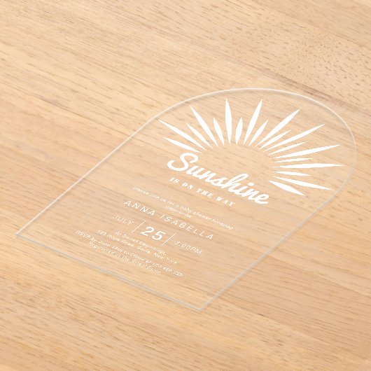 Sunshine is op de weg Baby shower minimalistisch Acryl Uitnodigingen (Laagn)