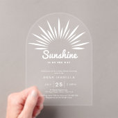 Sunshine is op de weg Baby shower minimalistisch Acryl Uitnodigingen (Insitu (Draagbaar))