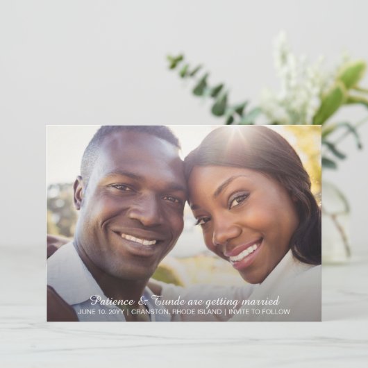 Sunshine Joy Foto Bruiloft Save the Date Kaart (Staand voorkant)