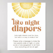 Sunshine Late Naight Diaper Boho Baby shower Sign Poster (Voorkant)