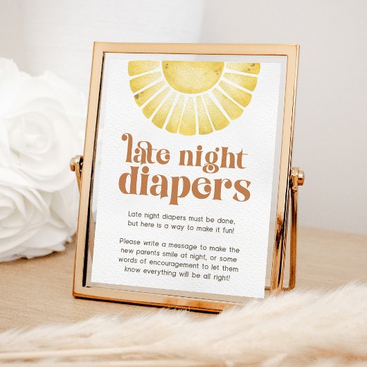 Sunshine Late Naight Diaper Boho Baby shower Sign Poster