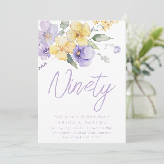 Sunshine & Lavendel Bloemen 90ste Verjaardagsfeest Kaart (Staand voorkant)