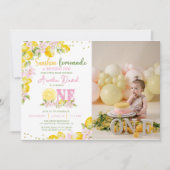 Sunshine Lemon Lemonade First Birthday Invitation Kaart (Voorkant)