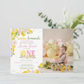 Sunshine Lemon Lemonade First Birthday Invitation Kaart (Staand voorkant)