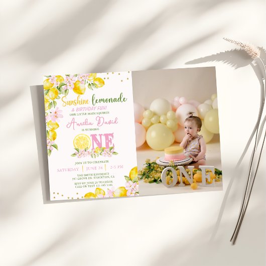 Sunshine Lemon Lemonade First Birthday Invitation Kaart