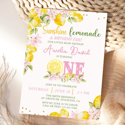 Sunshine Lemon Lemonade First Birthday Invitation Kaart