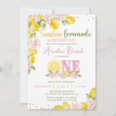 Sunshine Lemon Lemonade First Birthday Invitation Kaart (Voorkant)