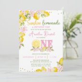Sunshine Lemon Lemonade First Birthday Invitation Kaart (Staand voorkant)