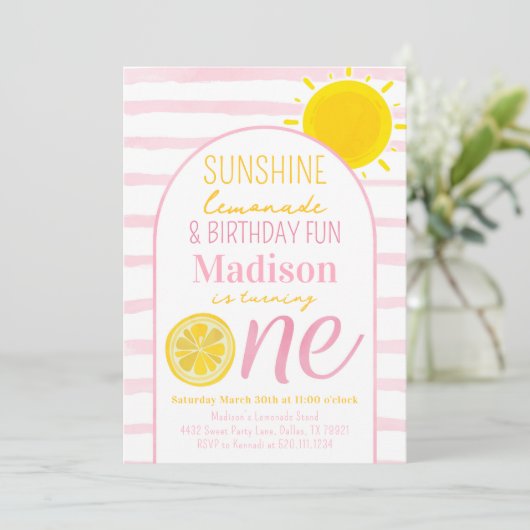 Sunshine Lemonade 1e Verjaardagsfeestuitnodiging Kaart (Staand voorkant)