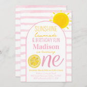 Sunshine Lemonade 1e Verjaardagsfeestuitnodiging Kaart (Voorkant / Achterkant)