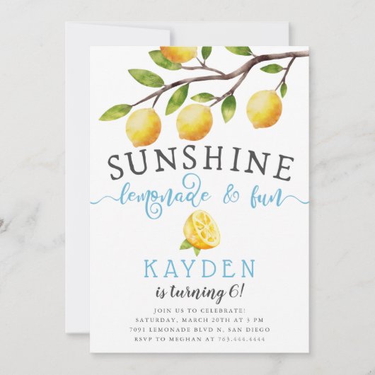 Sunshine Lemonade en Fun Boy's Birthday Party Kaart (Voorkant)