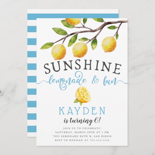 Sunshine Lemonade en Fun Boy's Birthday Party Kaart (Voorkant / Achterkant)