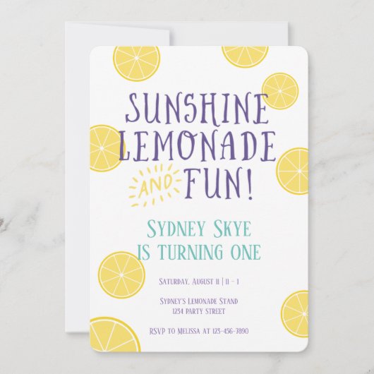 Sunshine Lemonade en Fun children Birthday party Kaart (Voorkant)