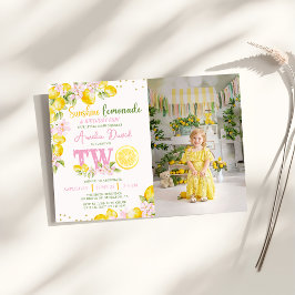 Sunshine Lemonade Floral 2nd Birthday Invitation Kaart