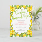 Sunshine limonade, Lemon 1e verjaardag uitnodiging (Staand voorkant)