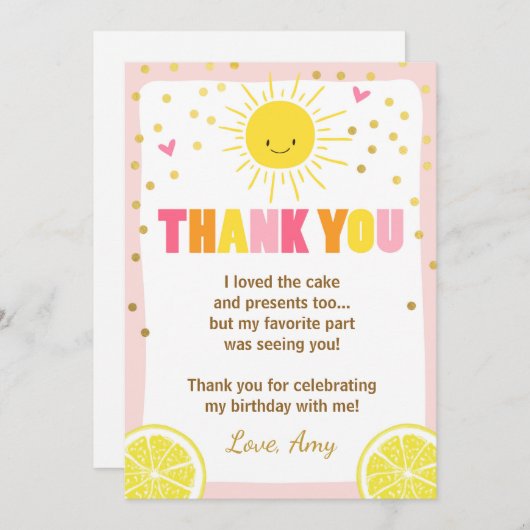 Sunshine limonade verjaardag dank u kaart (Voorkant / Achterkant)