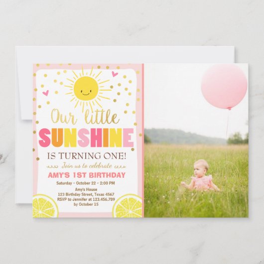 Sunshine Limonade Verjaardag uitnodiging Pink Lemo (Voorkant)