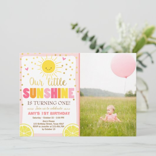 Sunshine Limonade Verjaardag uitnodiging Pink Lemo (Staand voorkant)