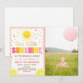 Sunshine Limonade Verjaardag uitnodiging Pink Lemo (Voorkant / Achterkant)