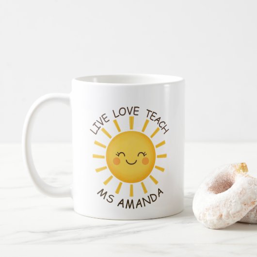 Sunshine Live Love Teach Personalized Teacher  Koffiemok (Met donut)