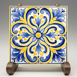 Sunshine Majolica Royal Blue Vibrant geel Tegeltje
