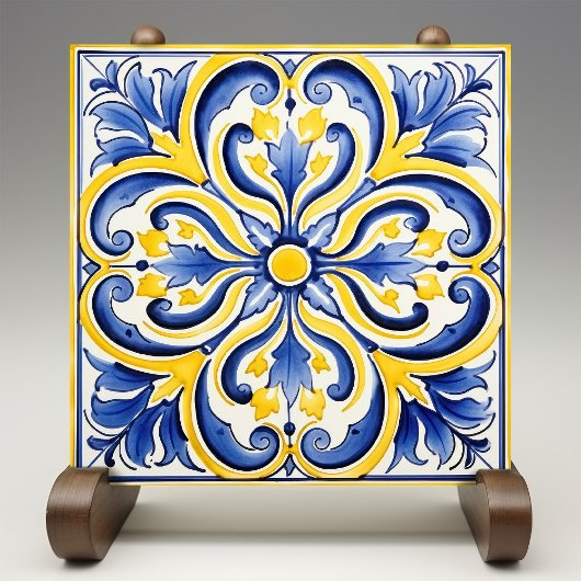 Sunshine Majolica Royal Blue Vibrant geel Tegeltje