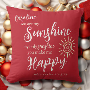 Sunshine Make Me Happy Custom Name Christmas Red Kussen